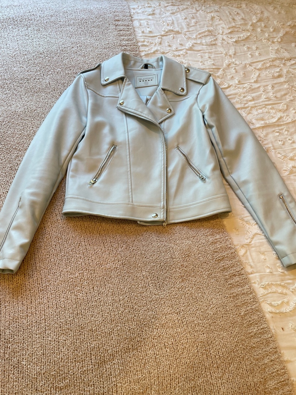 BlankNYC Baby Blue Faux Leather Moto Jacket - size XS